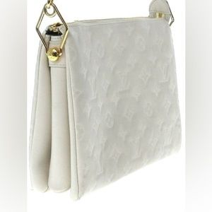 LOUIS VUITTON Lambskin Embossed Monogram Coussin PM Beige Cream